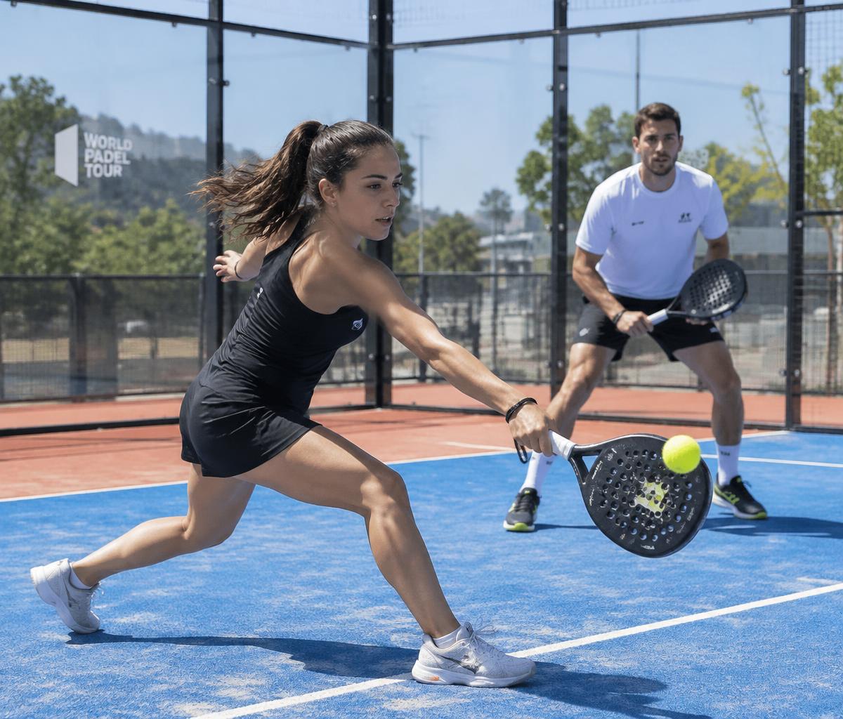 Players mid-rally on the Eastbourne Padel courts